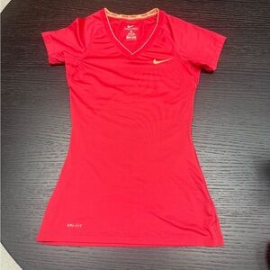 Nike Red Dri-FIT V‑Neck Short Sleeve Tee